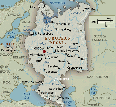 Volgograd on the map of Russia