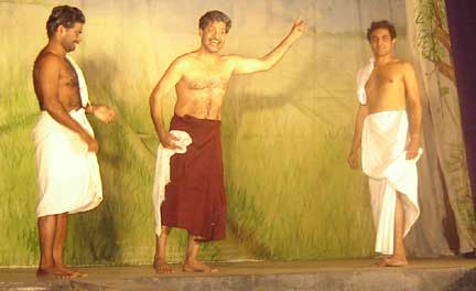 Performing Edasseri's play 'Koottukrishi' on the stage. Direction: Naripatta Raju.