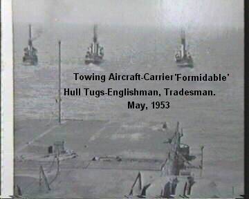 Towing aircraft-Carrier.-Tugs 'Englishman' and 'Tradesman'.