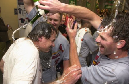 La Russa gets champagne dumped on him in the locker room