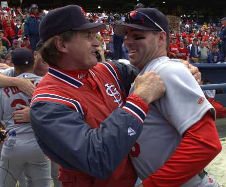 La Russa and Edmonds celebrate the sweep.