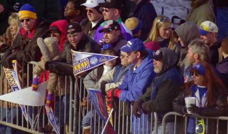 fans line the street in St. Louis to watch the Rams parade celebration