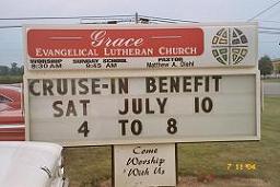 Church sign for auto show cruise in fundraiser.