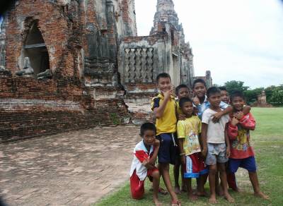 Thai boys playing in the ruins