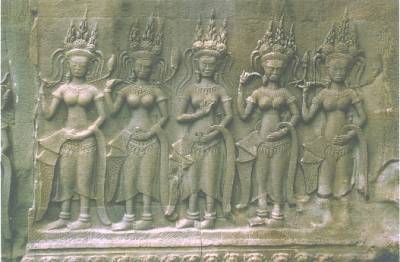 Over 2000 Apsaras 'Angels' are carved into the ancient stone hallways of ANGKOR WAT.&nbsp; No two are alike.&nbsp; There is only one left that is not damaged by time, war, and weather...