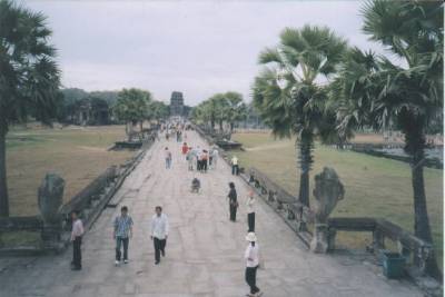 Facing west from the steps to the entrance of ANGKOR WAT...