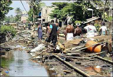 damage on railways in Sri Lanka coastal towns due to tsunami on dec 26.'04