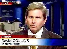 David Collins, anonymously accused of sloppy reporting, gives a report on WBAL-11. (Courtesy Baltimore City Paper)