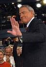 Dan Rather, surrounded by CBS staffers, bid farewell from the anchor desk last night. (Courtesy CBS)