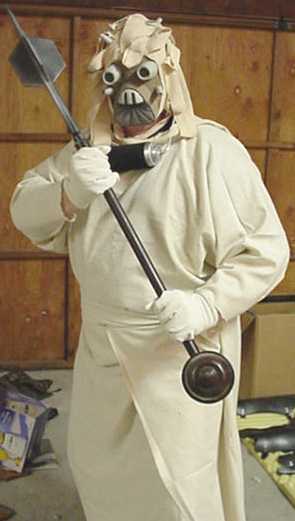 Mike wearing the unfinished Tusken Raider costume.