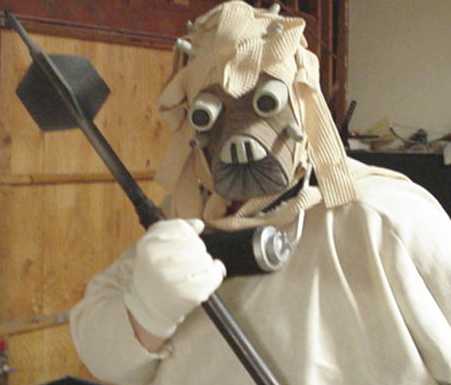 Mike wearing the unfinished Tusken Raider costume.