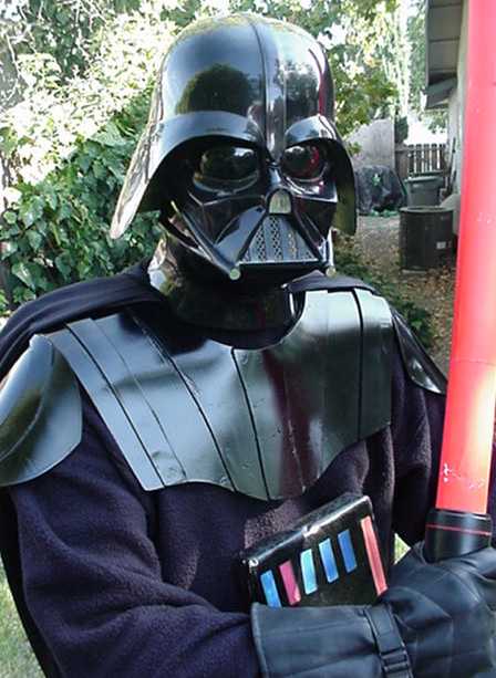 Brian wearing the finished Darth Vader costume.