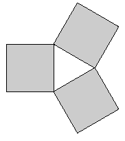 three squares touching to form a traingle