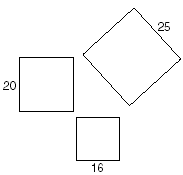 three squares with dimensions 16, 20, 25