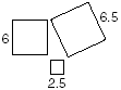 three squares with dimensions 2.5, 6, 6.5