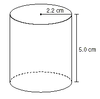 A cylinder wtih 2.2cm radius adn 5.0 cm height