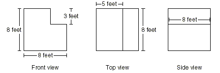 Front, top and side views of object