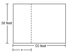 a large room with dimensions 38 x 50 feet