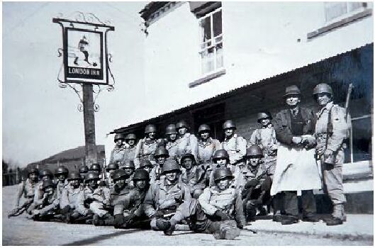 T/Sgt Phil Streczyk (far right) and his platoon in England before D-Day. pub