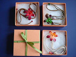 Bridesmaids' gifts with ribbon