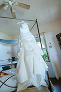Wedding dress on bedpost
