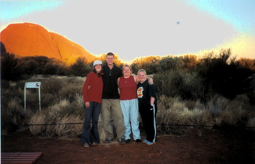 just before sunset at the olgas. claire, eoin, valerie, gloria