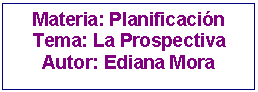 Cuadro de texto: Materia: Planificaci�n
Tema: La Prospectiva
Autor: Ediana Mora

