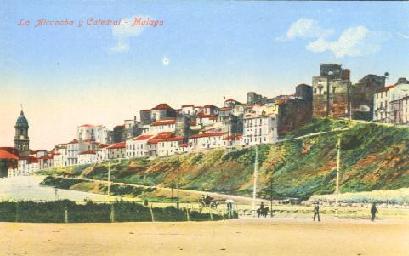 La Alcazaba y la Catedral, f�jese en el terreno a�n no ganado al mar.