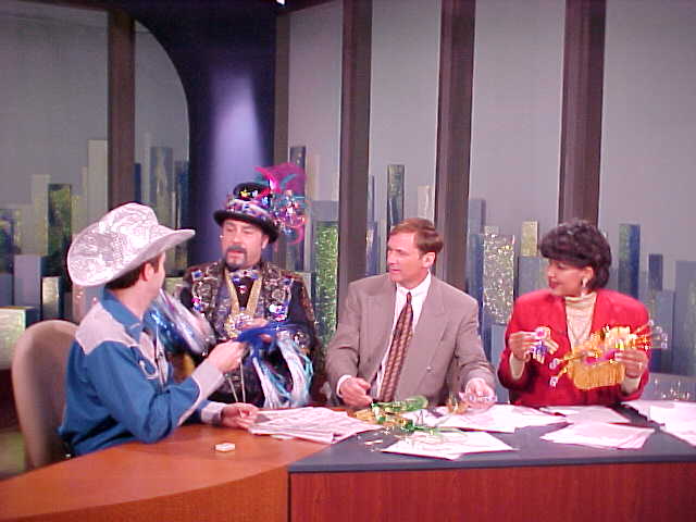 From left-meteorologist David Bernard, Edward R., and WWL-TV4 co-anchors Eric Paulsen and Sally-Ann Roberts