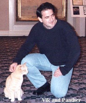 [ Vik Rubenfeld and Panther the EE cat at the 2001 EELFest in Chicago ]