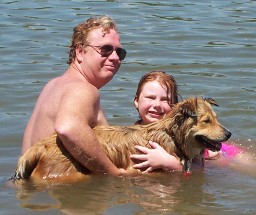 granddaughter 3, dad and dog