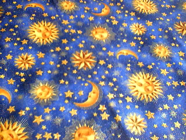 Celestial - with stars & moons set in a midnight blue background