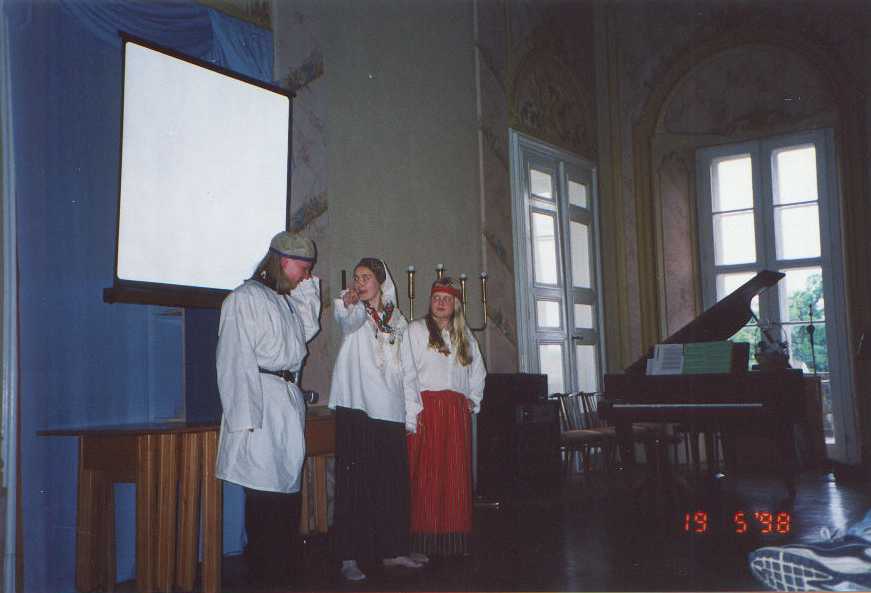 Teemu, Satu, Elina and Jaakko played scenes from the Kalevala in the Finnish evening.