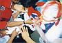 An English supporter and some Japanese guys fighting over Rio Ferdinand's shirt! When we left the stadium they were still tugging away at it!