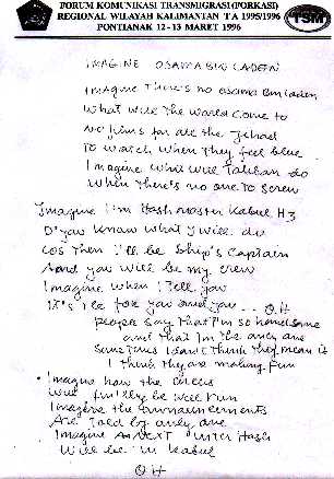 The original handwritten song by Tarzan