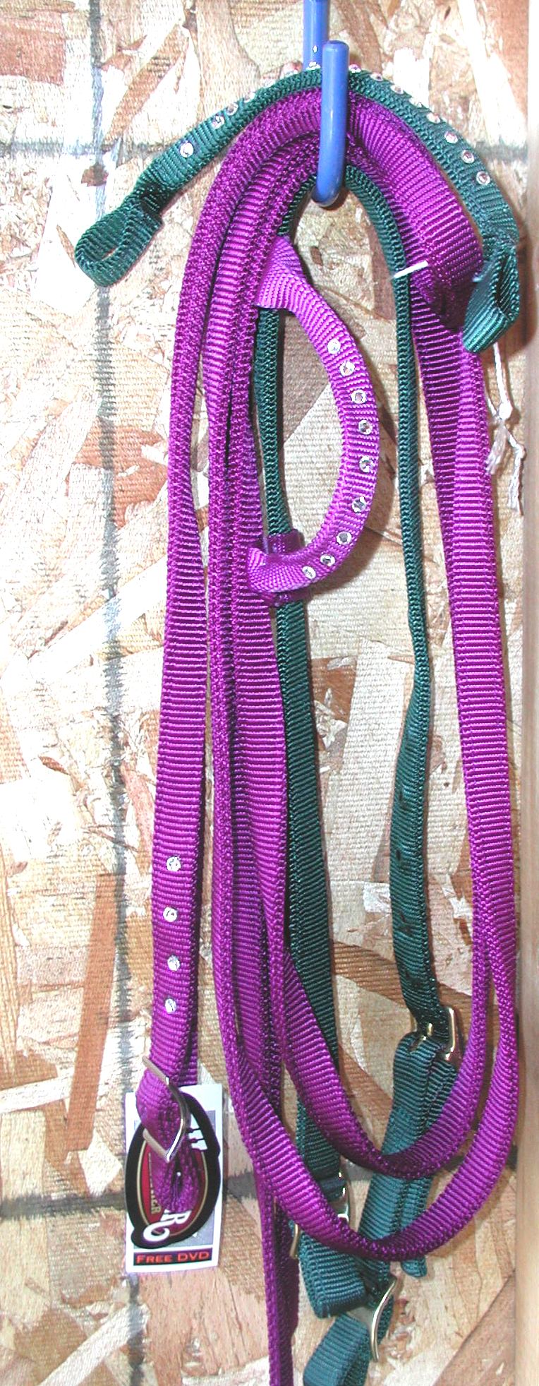 single ear Hunter headstall withpurple reins $25 + green ear $5