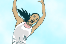 The Aaliyah character jumping with spirit