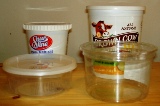 1.	9 to 32 oz food containers. **Current Stock: many smaller containers; low on 24-32 oz. If you need containers regularly, I can alert you when I have items you can use. Please let me know how many of each size you would like.** Contained dairy and bulk products such as nuts and trail mix. All thoroughly cleaned in dishwasher. I use containers like these for leftovers, art projects, storing stuff like hardware or craft items, collecting compost, watering plants, and starting seeds indoors