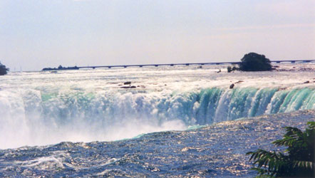 Raging water is pouring down at Horse Shoe Falls