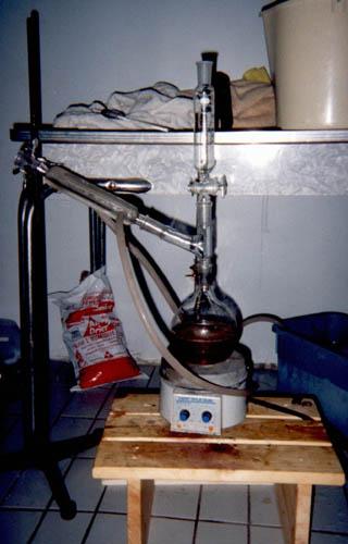 safrole oil being distilled