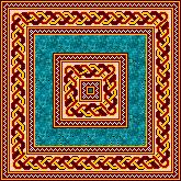 teal, orange, brown, cream block