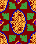 gold, blue, brown rug