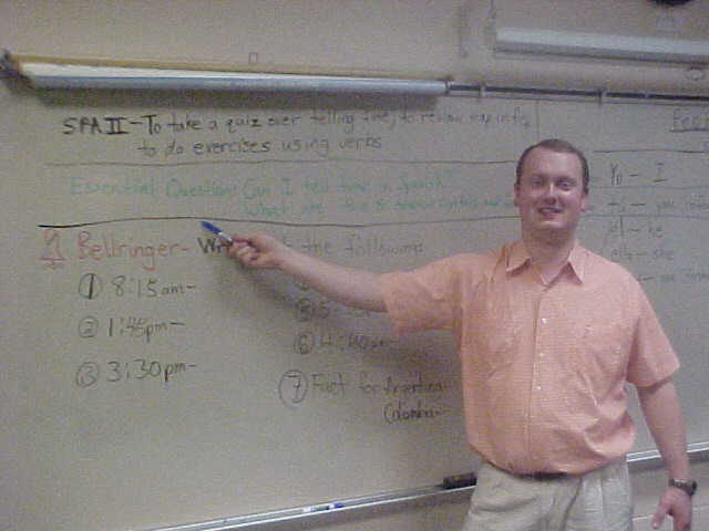 Stan Garland reminding the class about doing the bellringer activity.