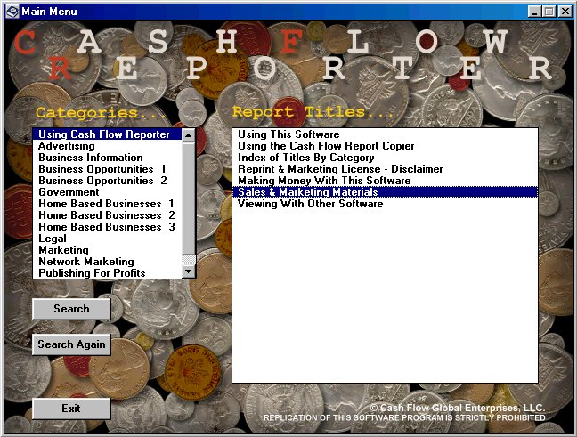 Screen shot of Cash Flow Reporter Software Program