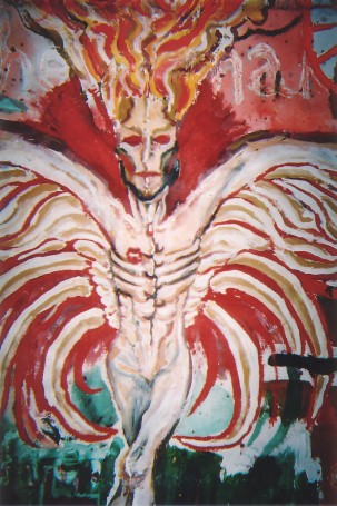 close up of the angel above.&nbsp; Painted on the floor of the basement over a couple of weeks