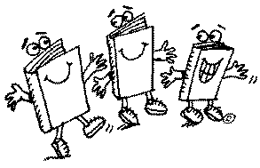 Graphic of dancing books