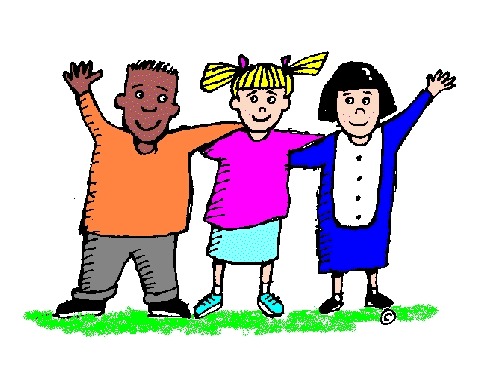 Children standing and waving