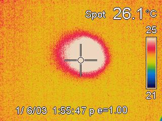 Infrared image of the landing spot of a shot put