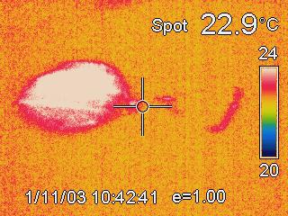 Infrared image of the landing spot of a weight.  
Notice where the handle hit.