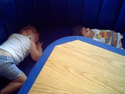 Sleeping in the booth at Culver's
